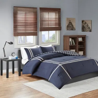 New - 2pc Twin/Twin XL Trent Reversible Comforter Mini Set Navy