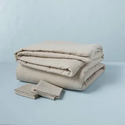 New - 3pc Full/Queen Linen Blend Comforter Set Twilight Taupe - Hearth & Hand with Magnolia