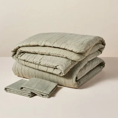 New - 3pc King Washed Loop Stripe Comforter Bedding Set Sage Green - Hearth & Hand with Magnolia