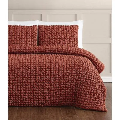 New - Christian Siriano 3pc Full/Queen NY Textured Puff Comforter Set Rust