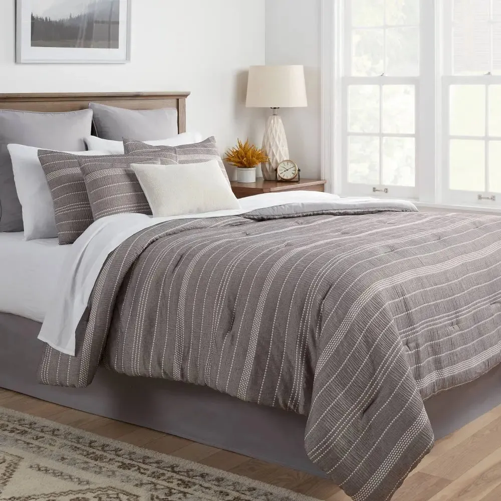 New - Threshold 12-Piece Chambray Comforter Set Matelasse & Bedskirt, Gray, Queen