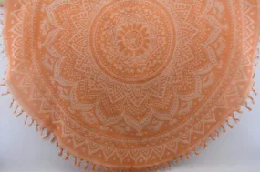 Orange Mandala 100% Cotton Round Beach Towel