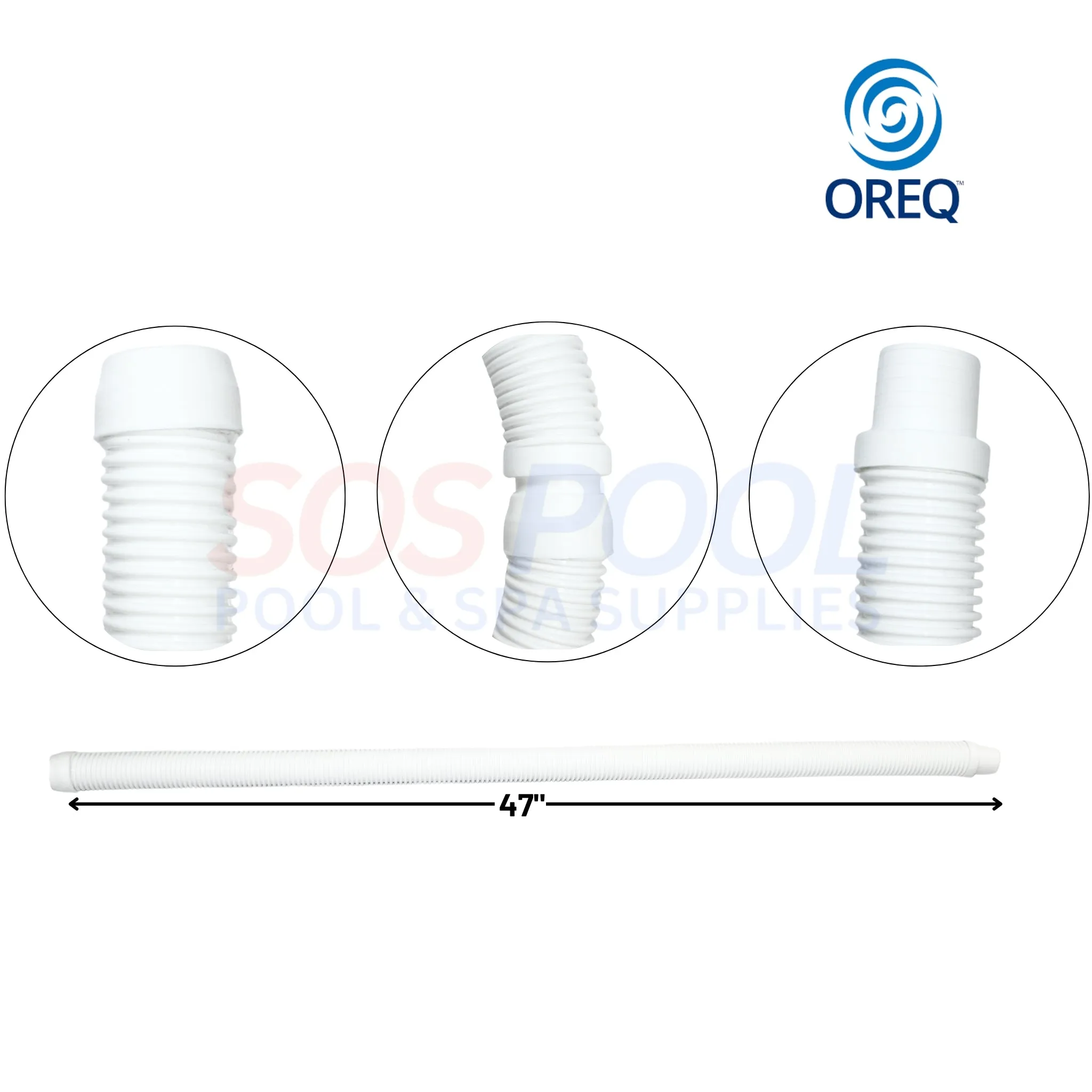 OREQ Sectional Connector Hose For Automatic Pool Cleaner Vacuum | White | 4' Ft | APC204