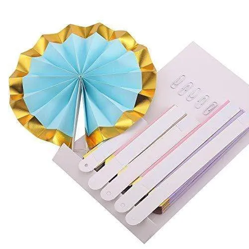 Paper Fan Hanging Decorations with Gold Trim for Ice Cream Parties, Unicorn and Princess Birthdays, Showers, and More (6 Piece Set)