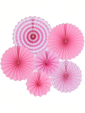 Party Hanging Paper Fans Set Of 6, Round Pattern Paper Garlands Decoration For Birthday Bridal Wedding Graduation Events Accessories(Deep Pink ,Light Pink Random)