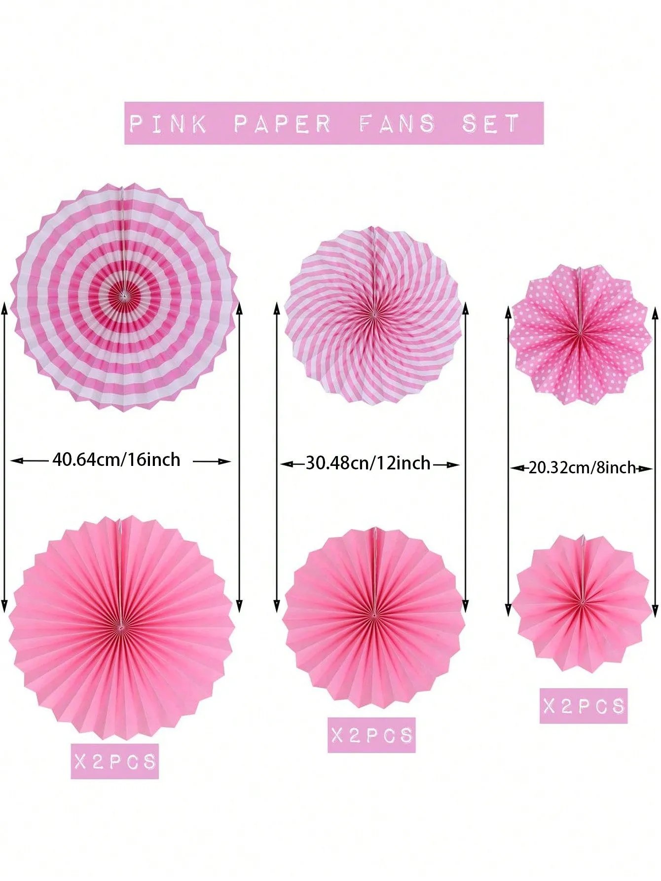 Party Hanging Paper Fans Set Of 6, Round Pattern Paper Garlands Decoration For Birthday Bridal Wedding Graduation Events Accessories(Deep Pink ,Light Pink Random)