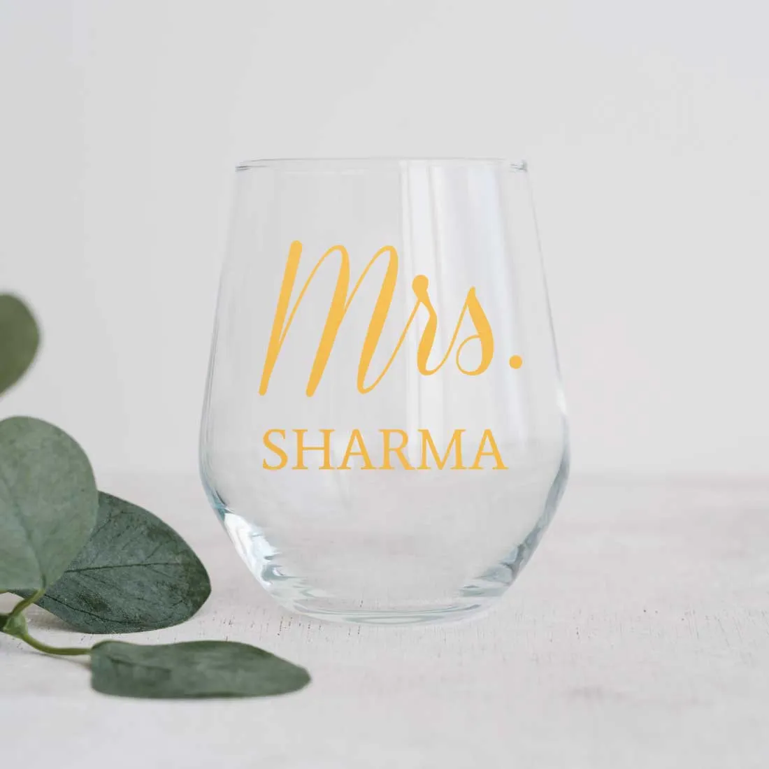 Personalized Bar Glasses Stemless Wine Glass With Name Perfect Gift for Wife - Mrs