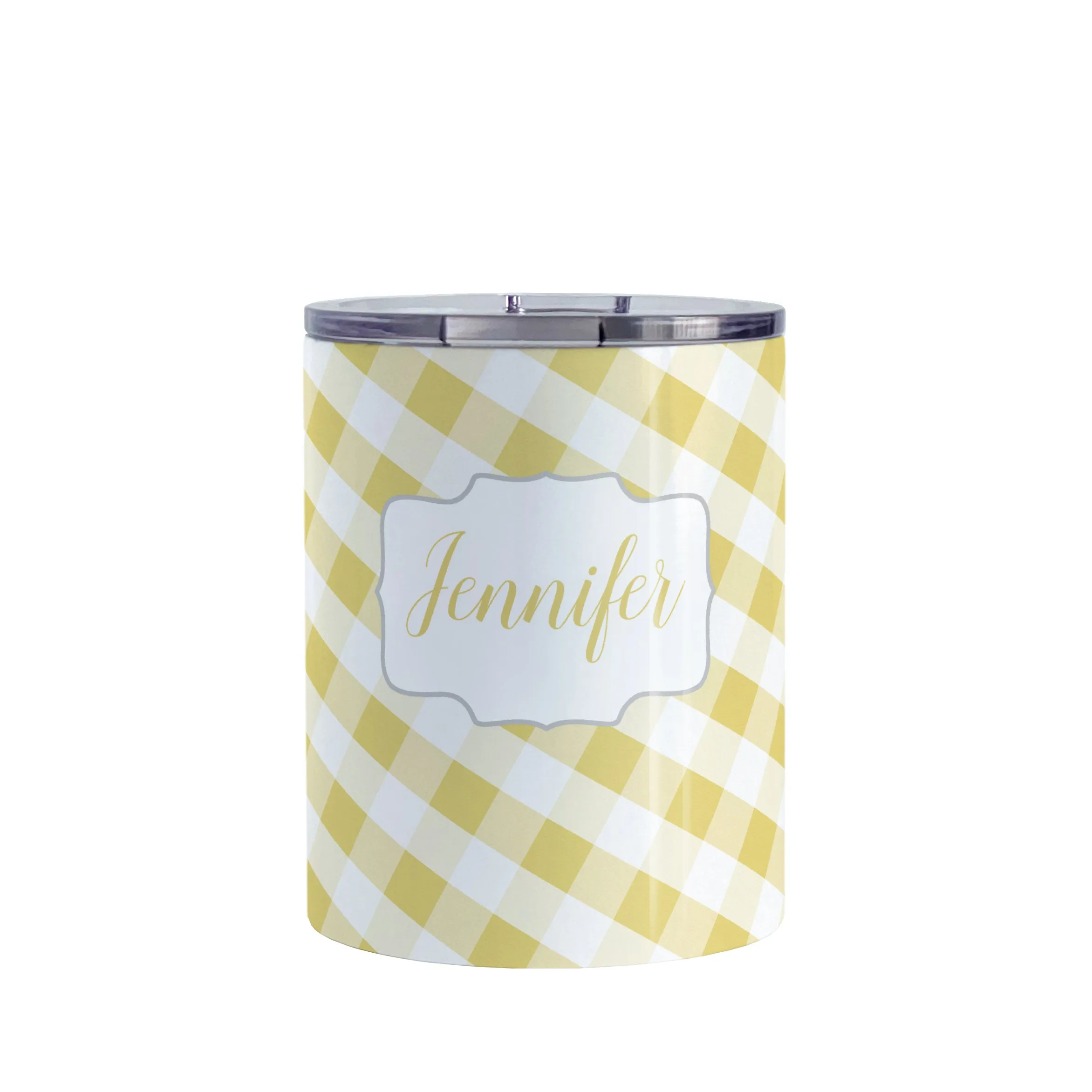 Personalized Yellow Gingham Tumbler Cup