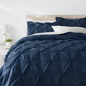 Pinch Pleat Comforter Set - Full/Queen Navy Blue