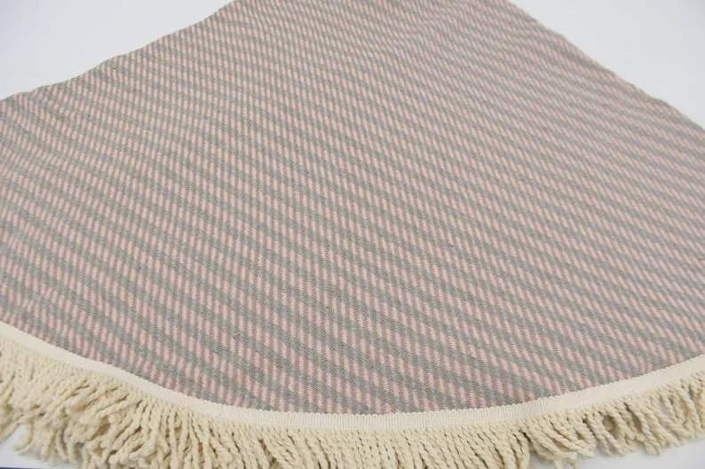 Pink, Beige and Gray 100% Cotton Round Beach Towel