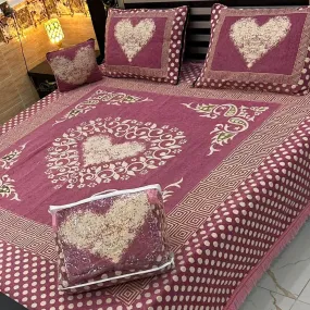 Pink Velvet Jacquard Bedsheet 4Pcs