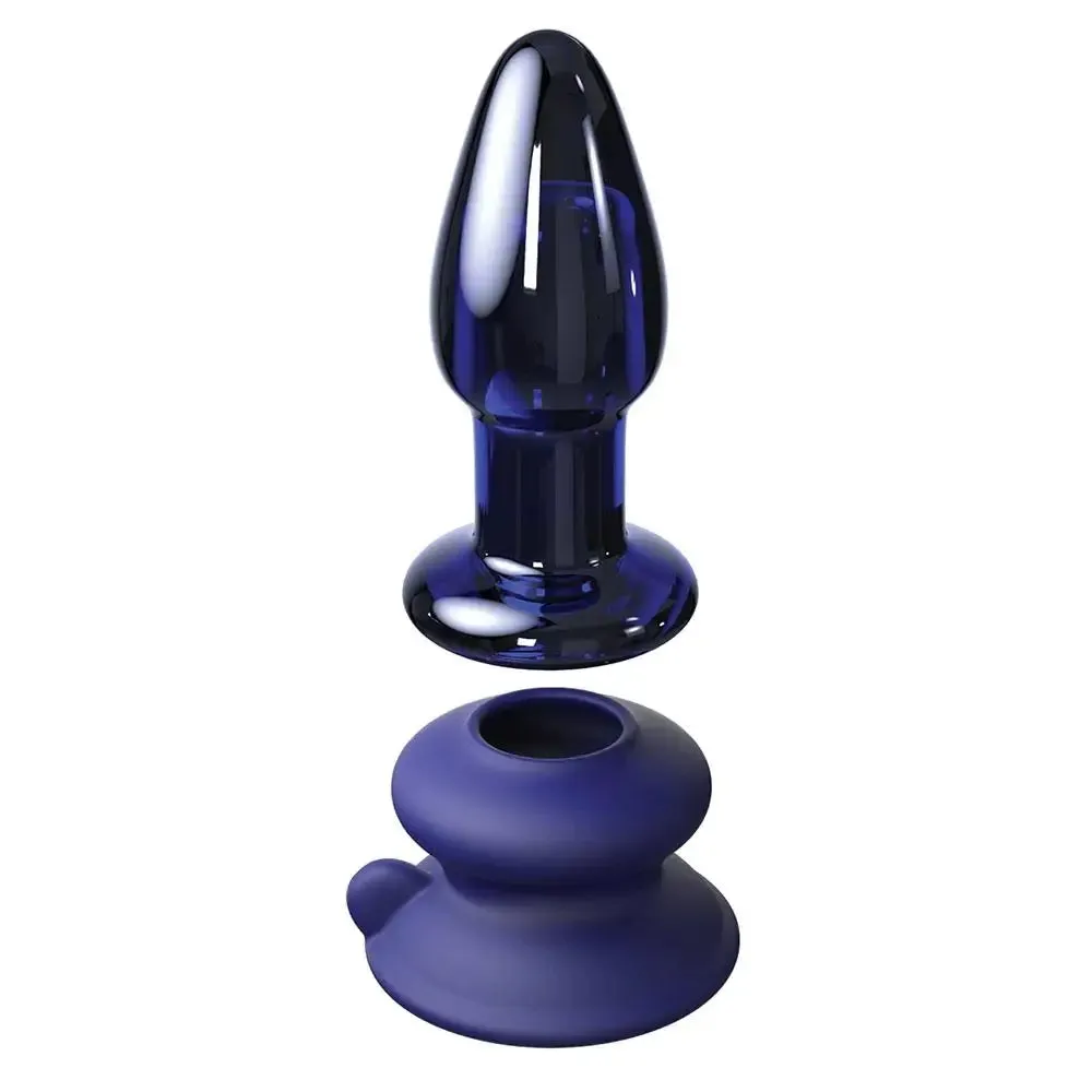 Pipedream Glass Blue Rechargeable Vibrating Butt Plug with Suction Cup