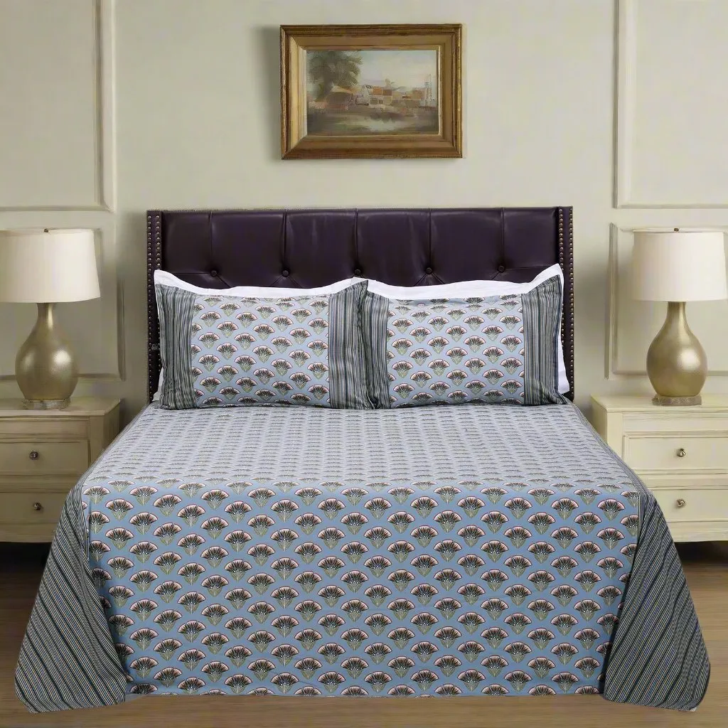 Poplin Sky Blue Cotton Bedsheet