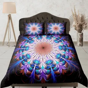 Psychedelic hippie mandala duvet cover boho bedding set full, queen, king, dorm bedding, aesthetic room indian bedspread maximalist decor