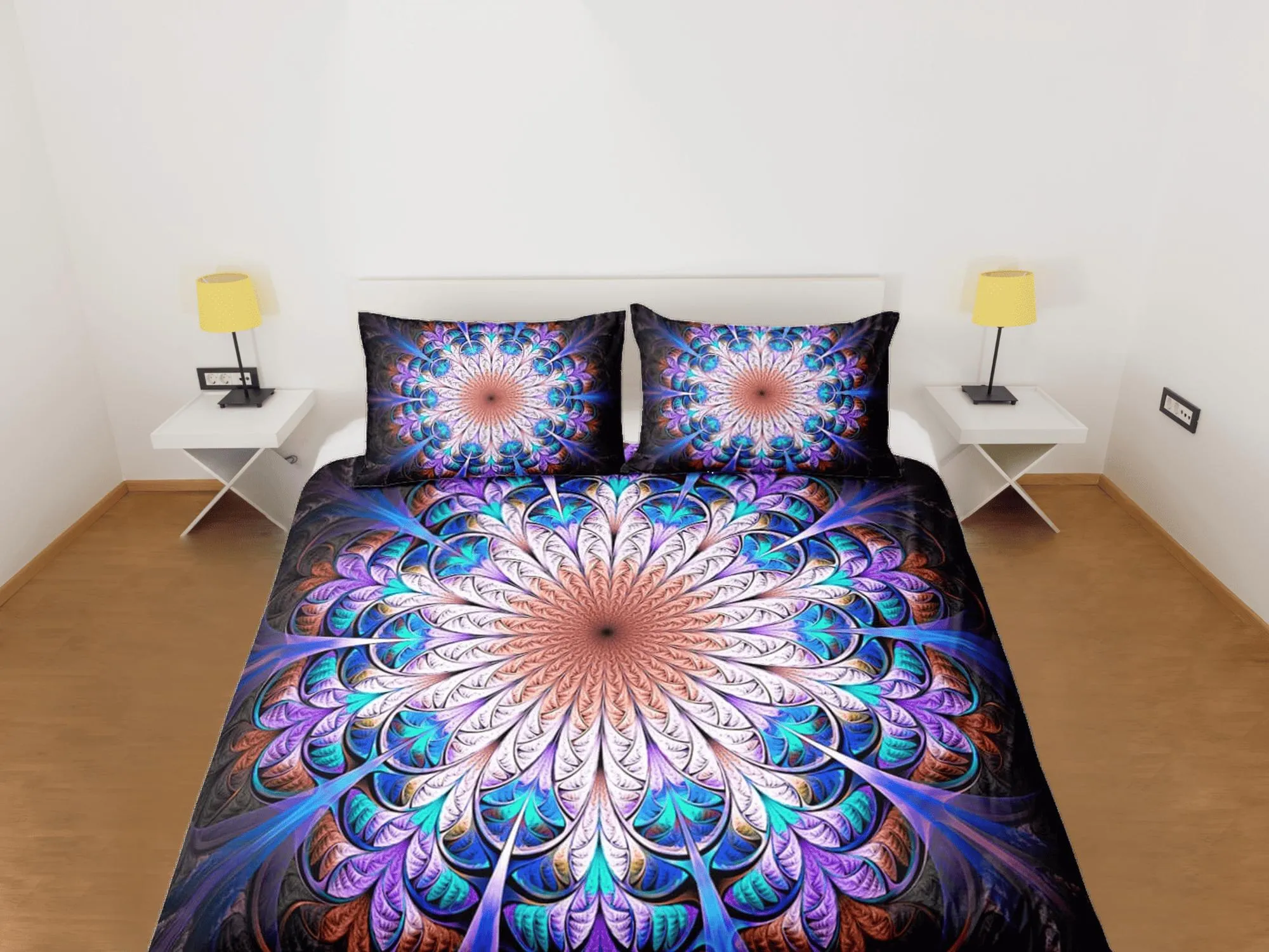 Psychedelic hippie mandala duvet cover boho bedding set full, queen, king, dorm bedding, aesthetic room indian bedspread maximalist decor