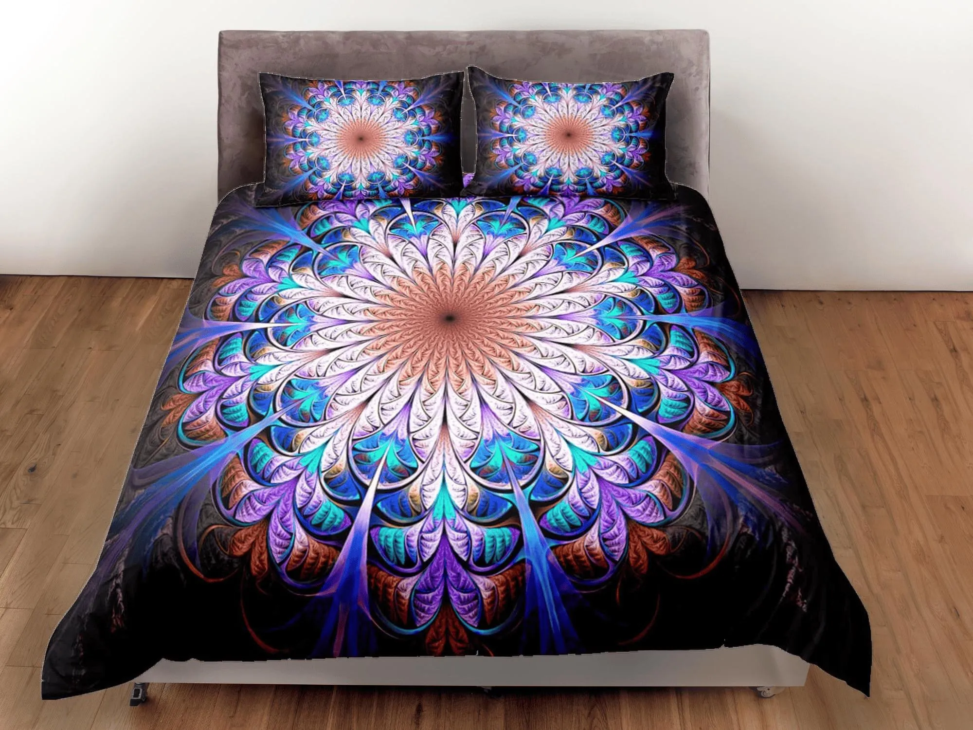 Psychedelic hippie mandala duvet cover boho bedding set full, queen, king, dorm bedding, aesthetic room indian bedspread maximalist decor