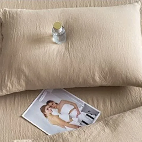 Queen size 6 Pieces bedding Set, Washable Cotton Beige Color.