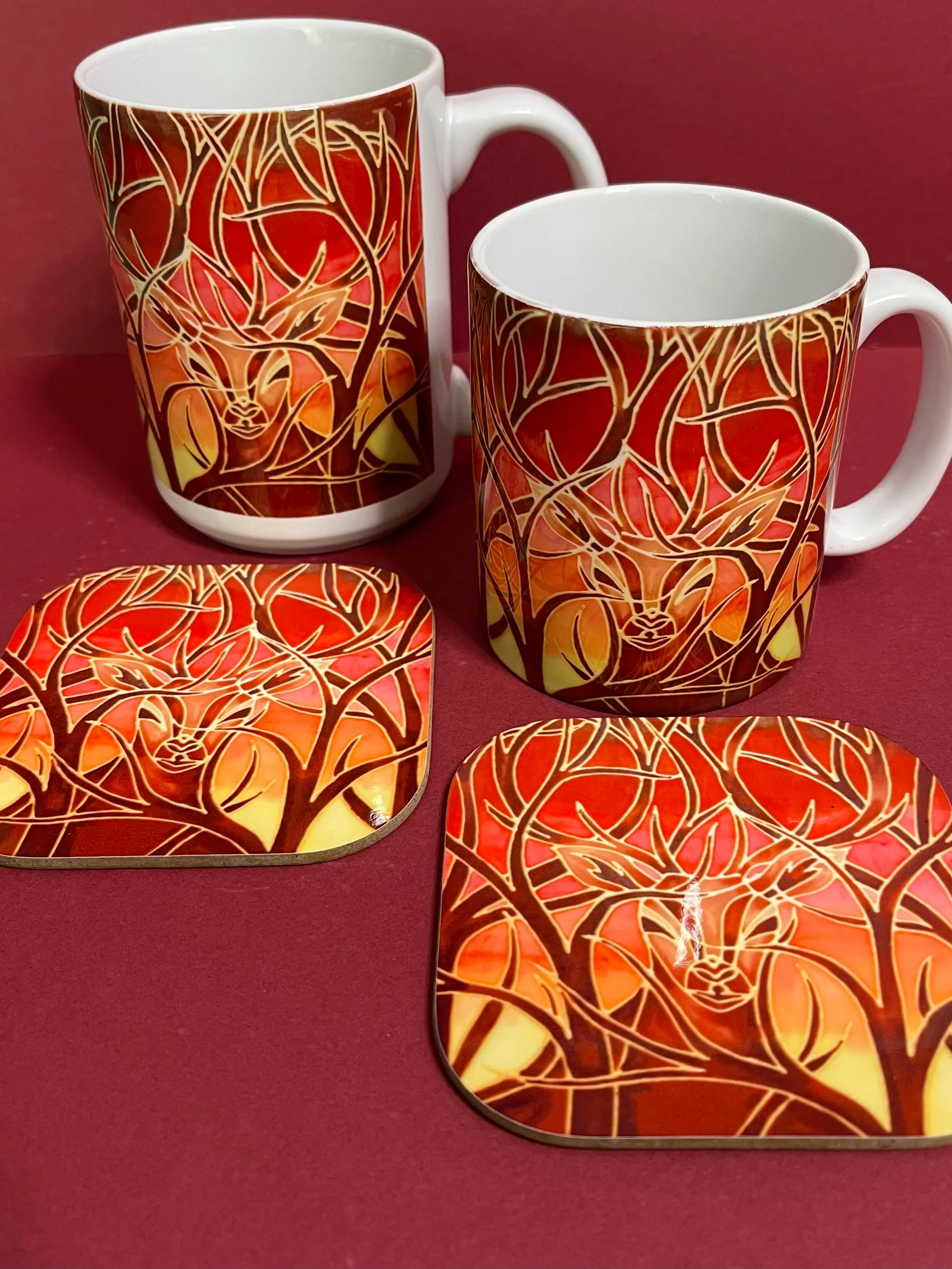 Red Stag Mug and Coaster - Extra Large & Regular Mug Sizes Woodland Lovers Mug Gift Box Set -