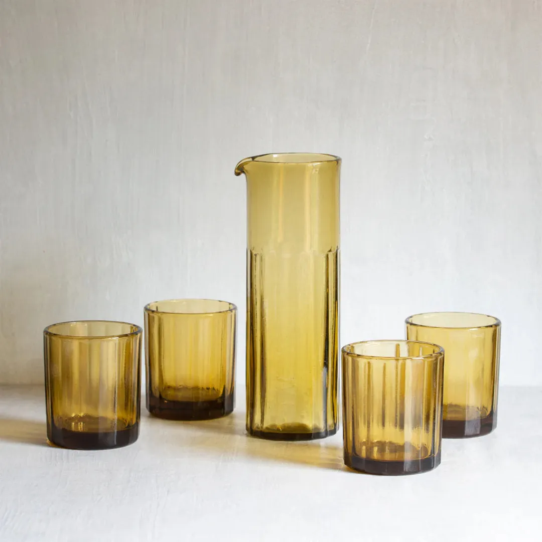 Reed Carafe | Hand Pressed Recycled Glass | Amber