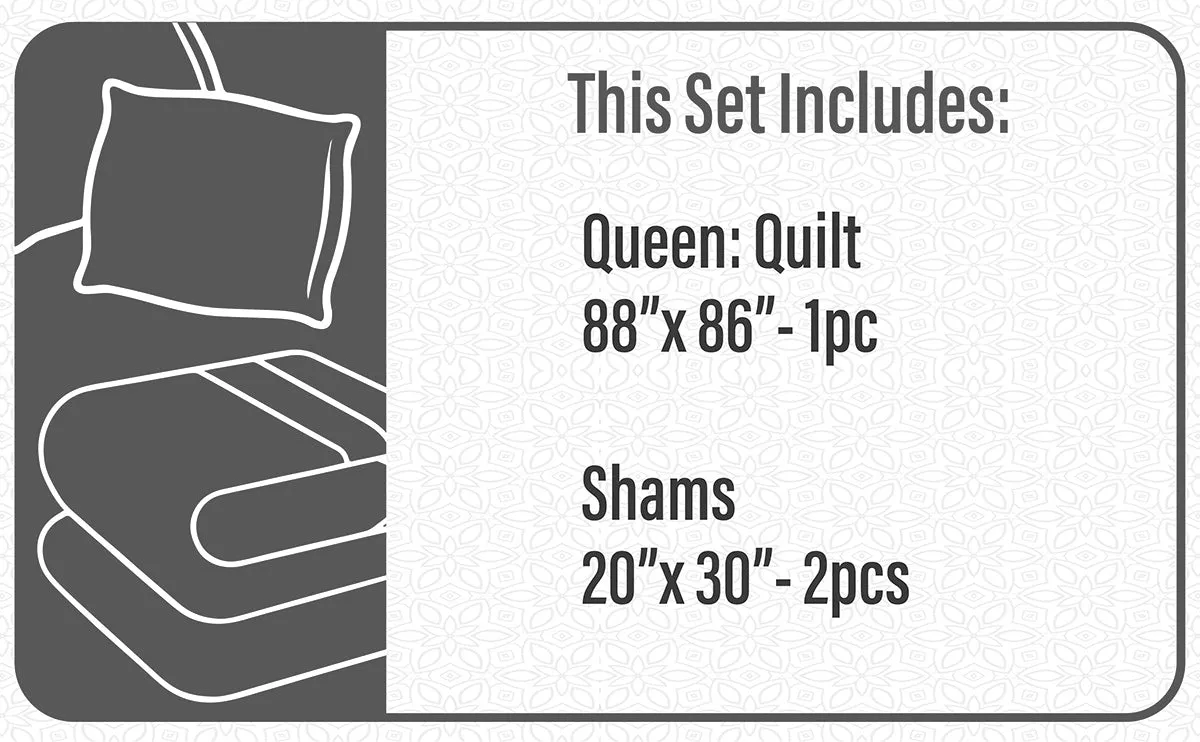 Reversible Printed Quilt Bedding Set 3 Piece Double/Queen 90X90 Grey Deer Ddp