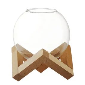 Round Glass Ball Cup with Wooden Frame – Unique Cocktail, Juice, or Wine Glass for Stylish Sipping & Ice Ball Elegance