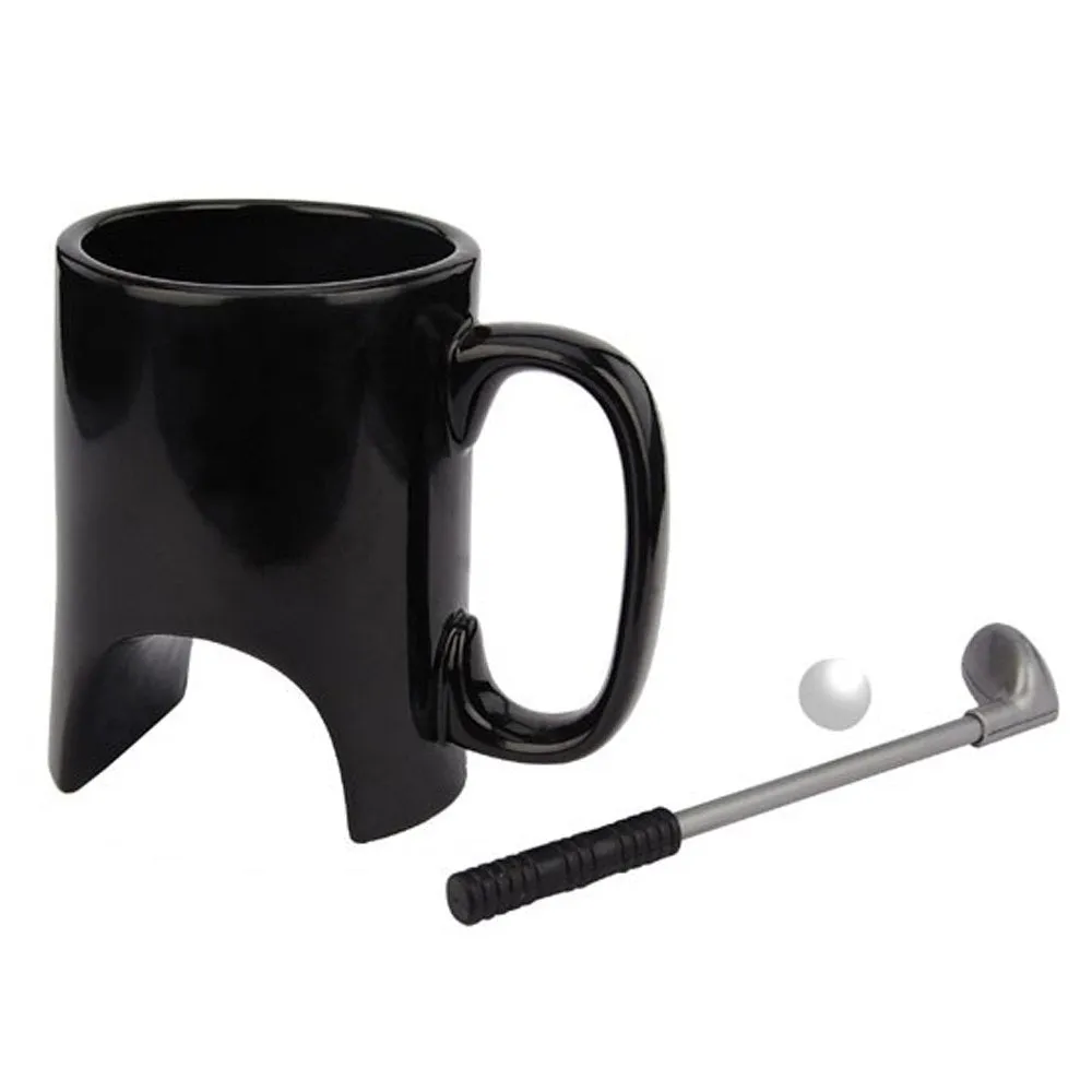 s Creative 300ml Black Ceramic Coffee Golf Mug With Golf Handle Shape Pen Personality Ceramic Mugs And Cup