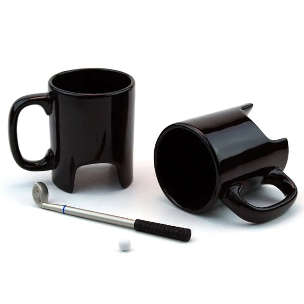 s Creative 300ml Black Ceramic Coffee Golf Mug With Golf Handle Shape Pen Personality Ceramic Mugs And Cup