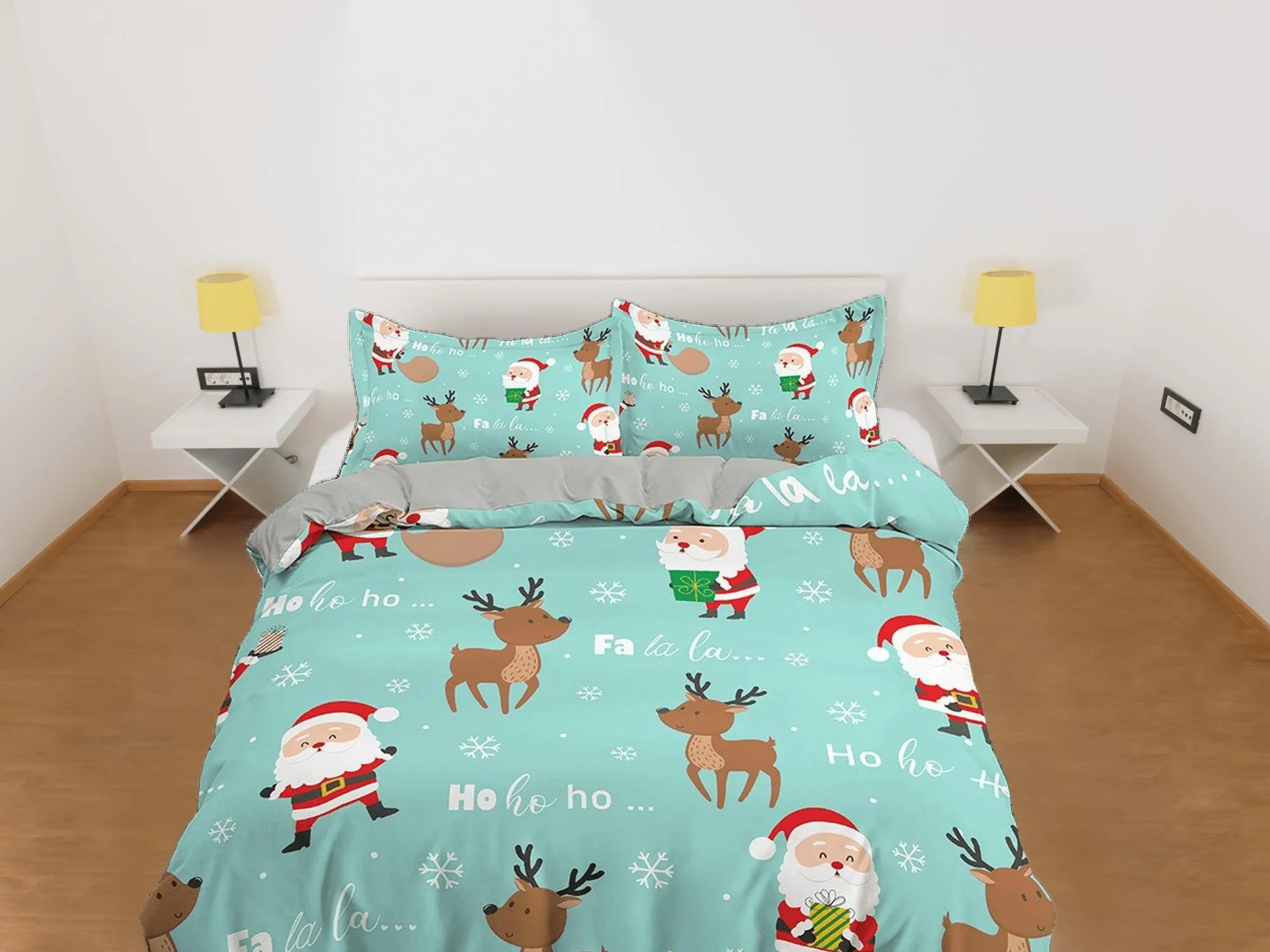 Santa claus and reindeer duvet cover set, christmas full size bedding & pillowcase, college bedding, crib toddler bedding, holiday gift room