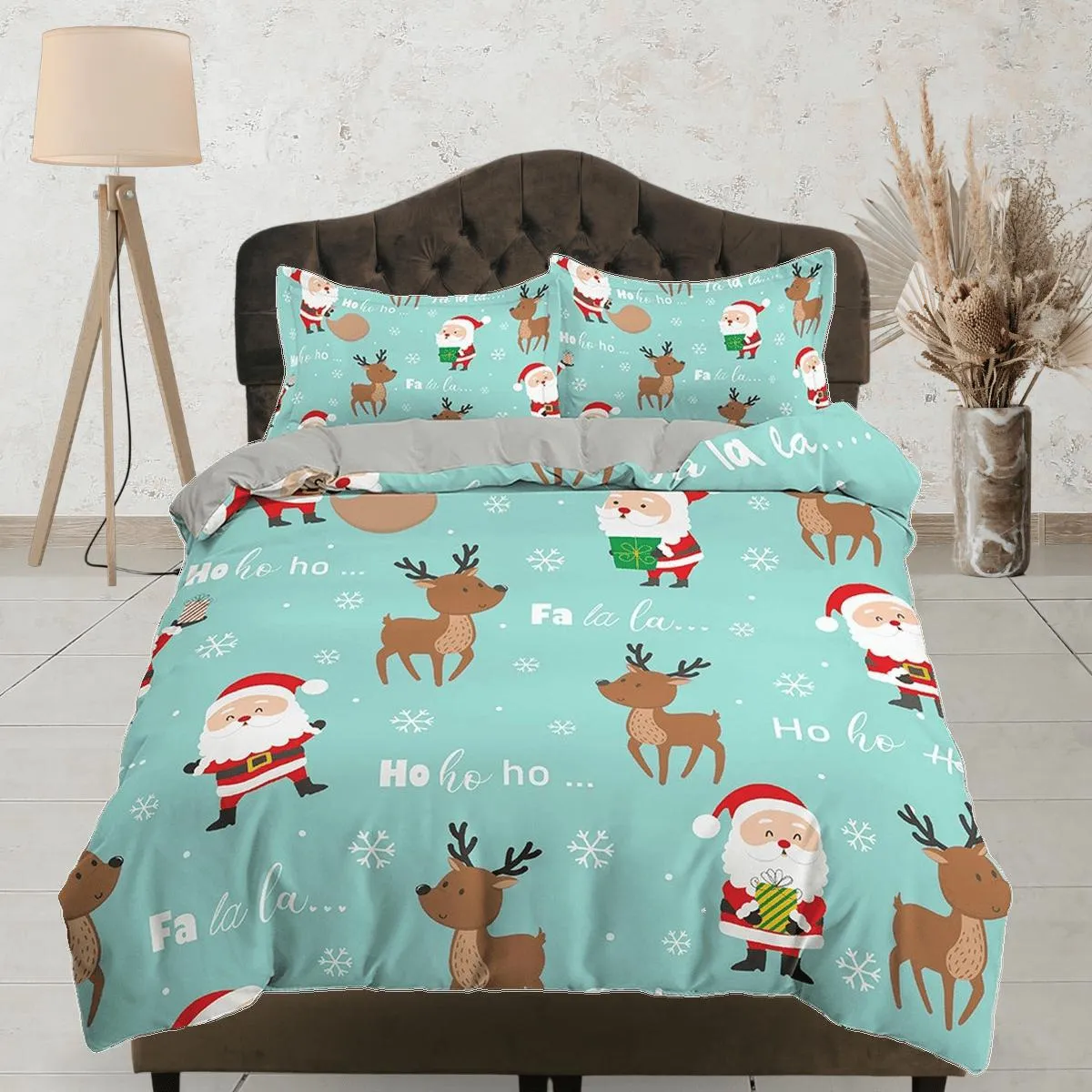 Santa claus and reindeer duvet cover set, christmas full size bedding & pillowcase, college bedding, crib toddler bedding, holiday gift room