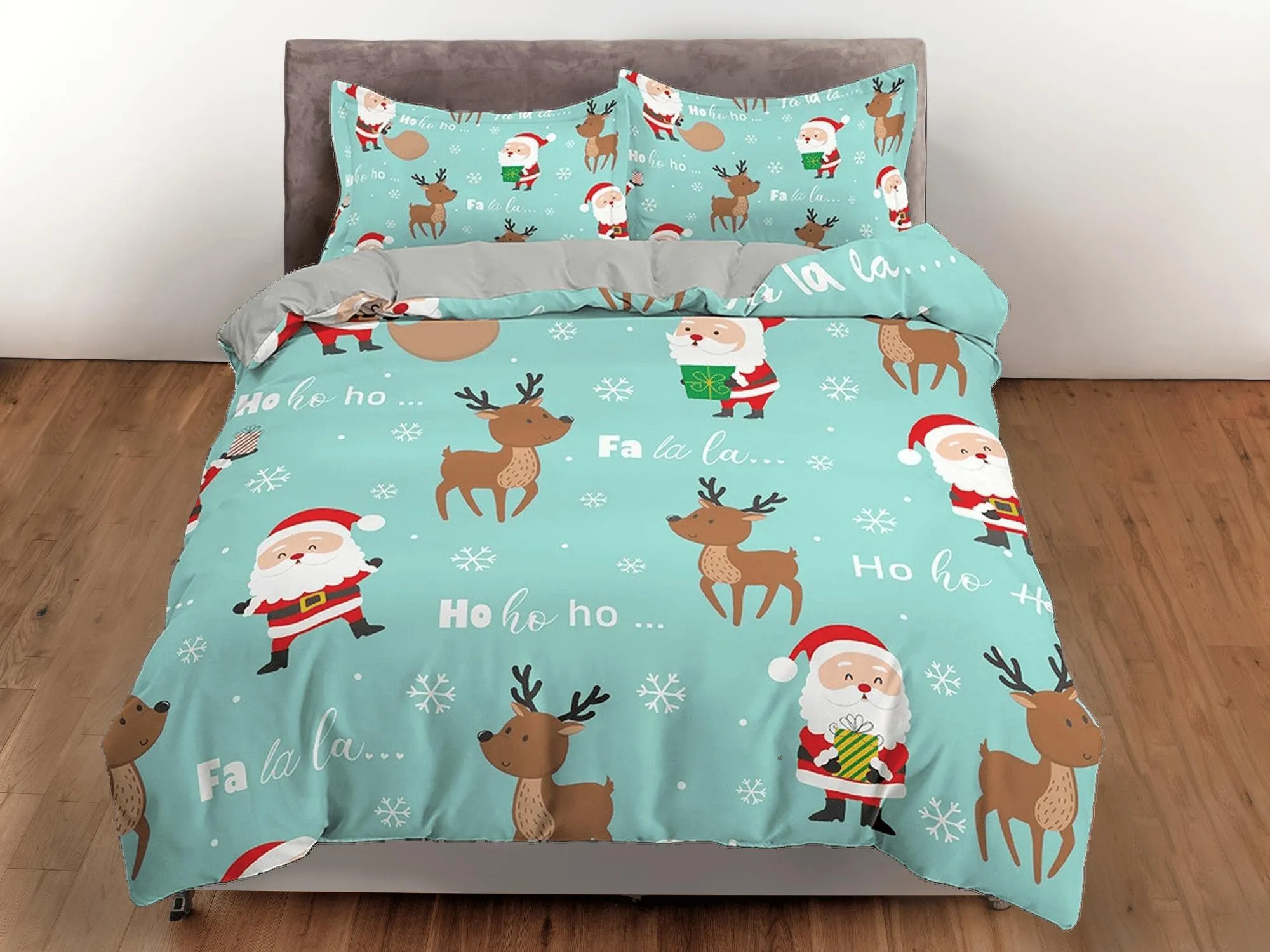 Santa claus and reindeer duvet cover set, christmas full size bedding & pillowcase, college bedding, crib toddler bedding, holiday gift room