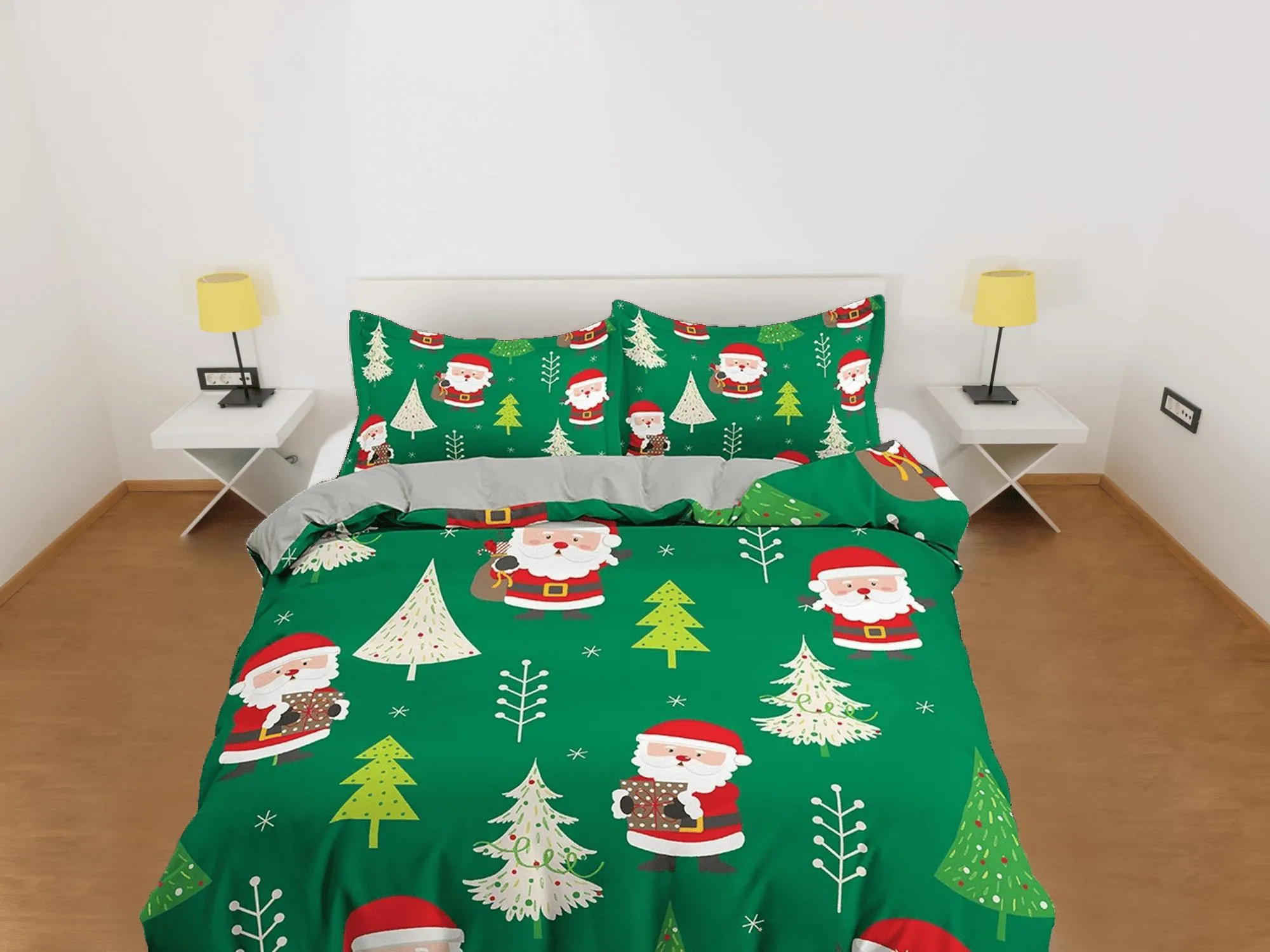 Santa claus green duvet cover set christmas full size bedding & pillowcase, college bedding, crib toddler bedding, holiday gift room decor