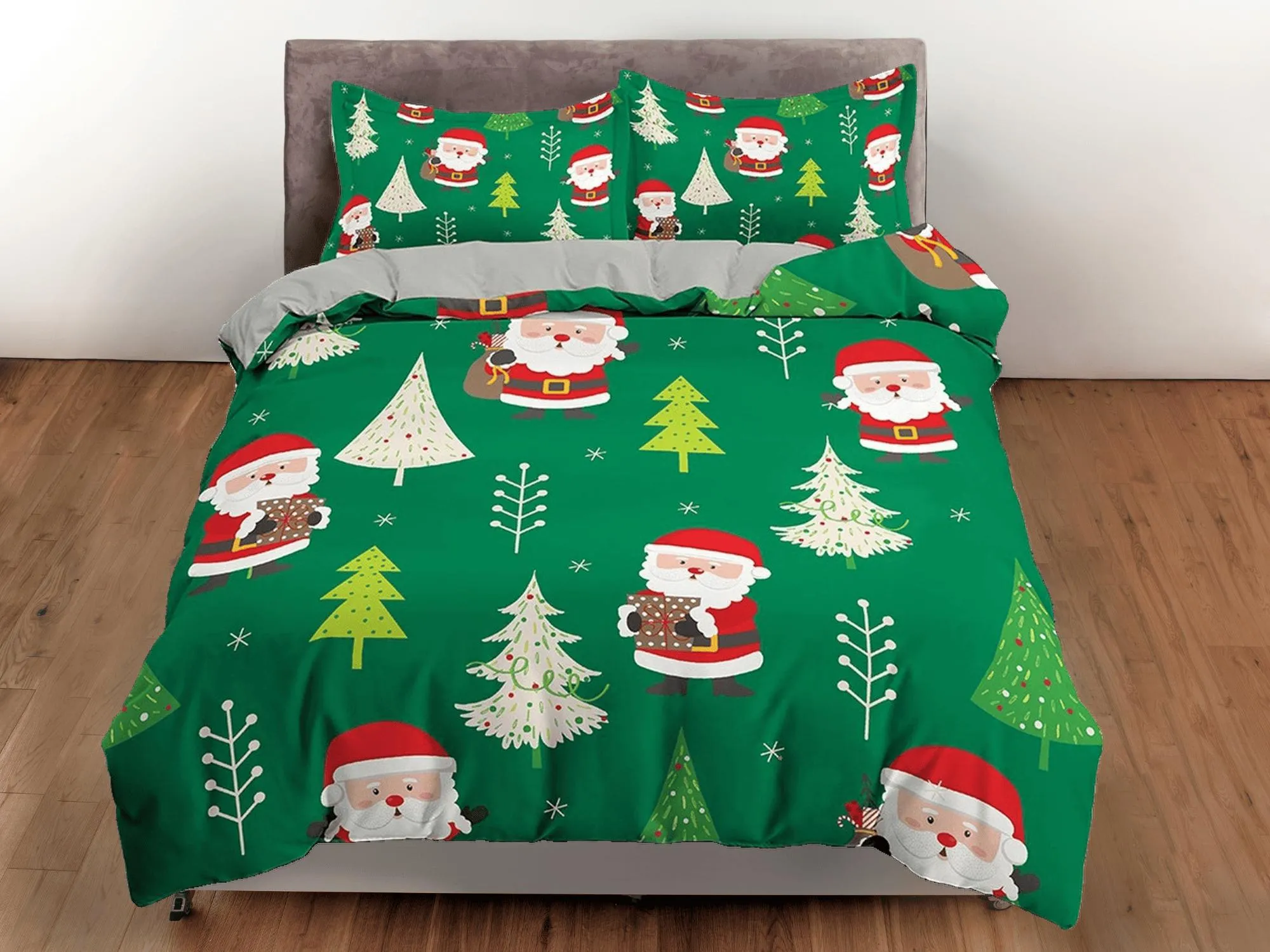 Santa claus green duvet cover set christmas full size bedding & pillowcase, college bedding, crib toddler bedding, holiday gift room decor