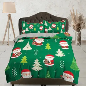 Santa claus green duvet cover set christmas full size bedding & pillowcase, college bedding, crib toddler bedding, holiday gift room decor