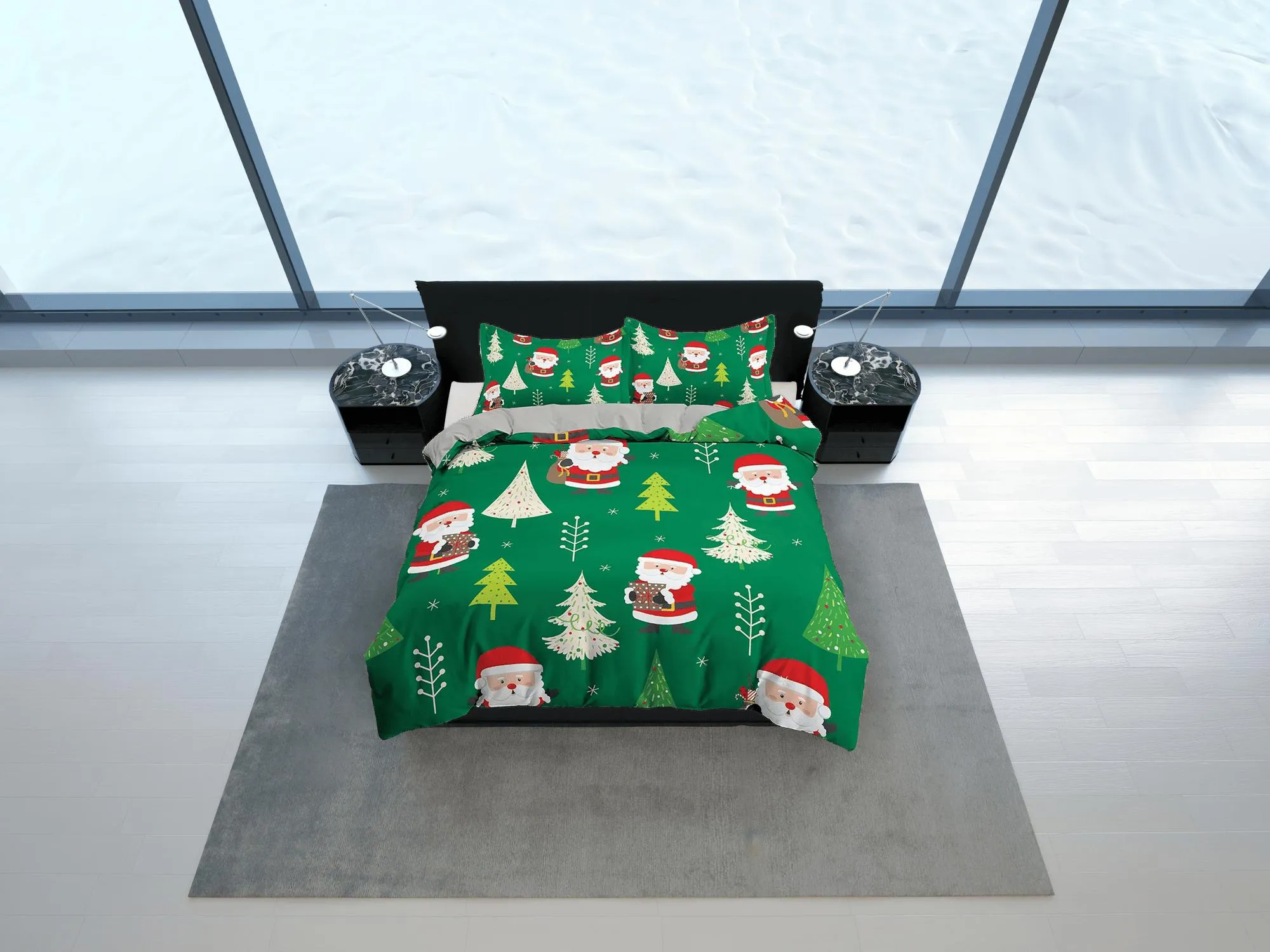 Santa claus green duvet cover set christmas full size bedding & pillowcase, college bedding, crib toddler bedding, holiday gift room decor