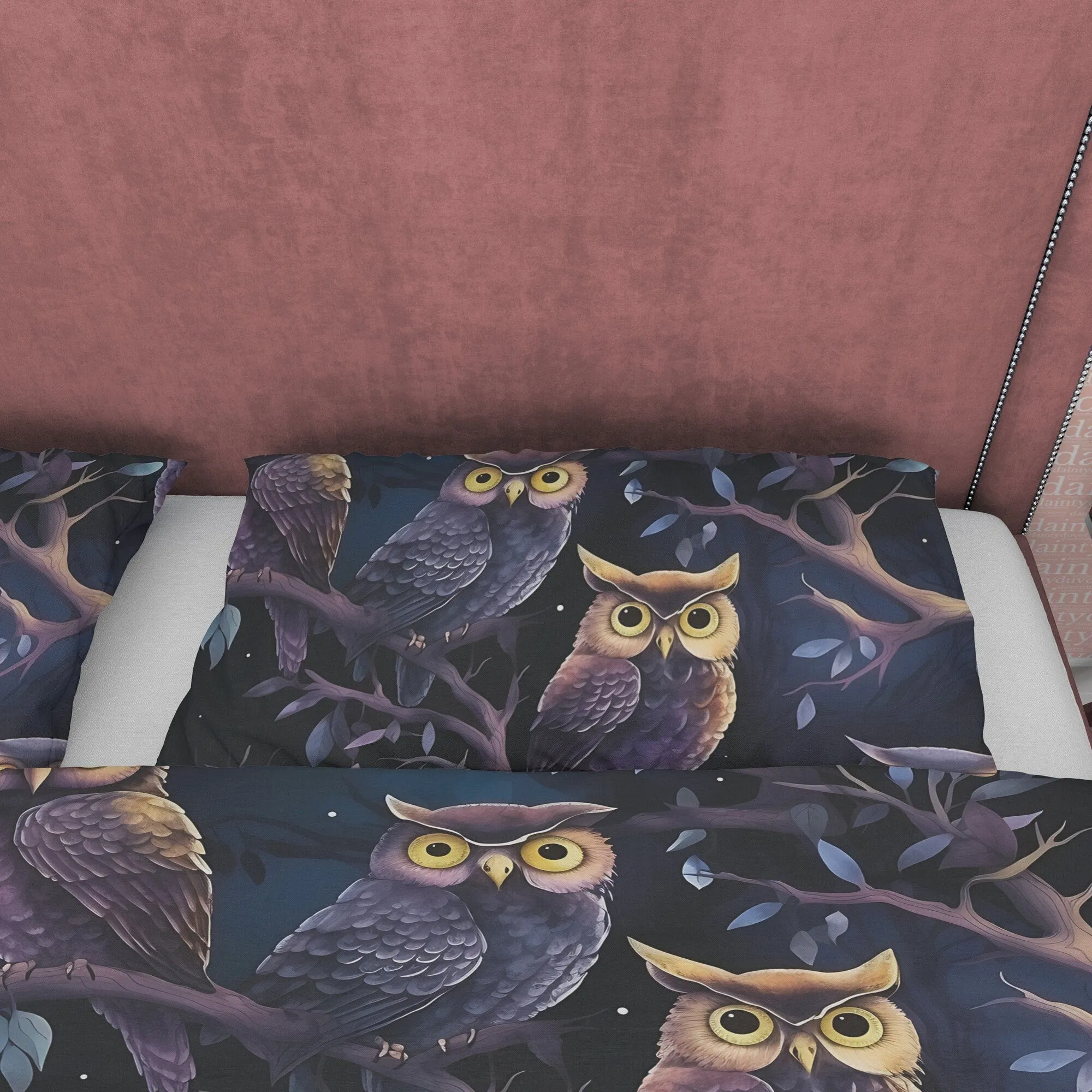 Scary Owl On Midnight Duvet Cover Set, Spooky Darkness Aesthetic Zipper Bedding, Halloween Room Decor, Dark Forest Unique Blanket Cover