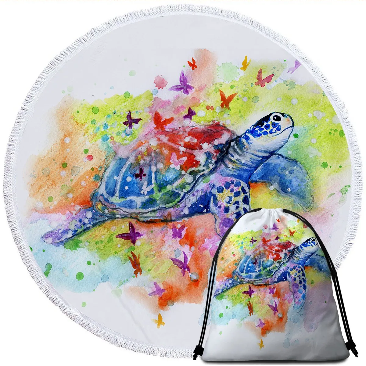 Sea Turtle Splash Round Beach Towel