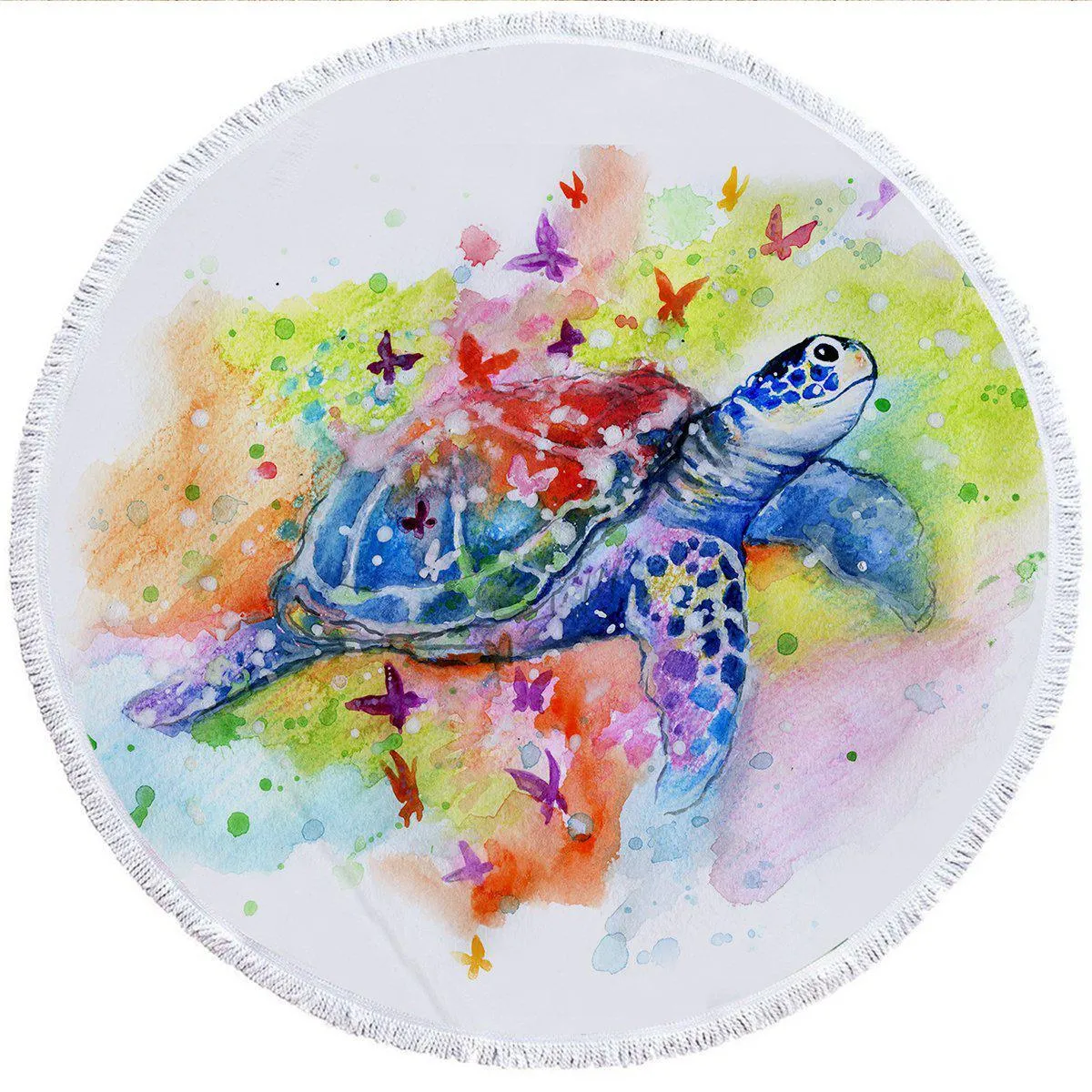 Sea Turtle Splash Round Beach Towel