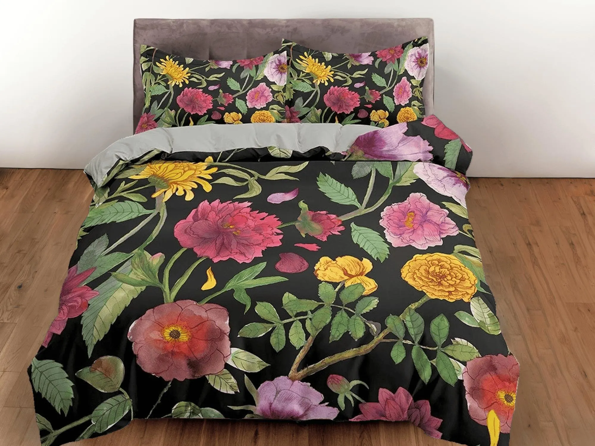 Shabby chic biophilic bedding, floral printed duvet cover queen, king, boho duvet, designer bedding, aesthetic bedding, maximalist decor