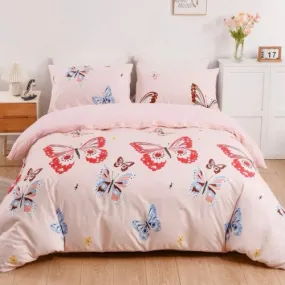 Single size 4 pieces Bedding Set without filler, Pink Color Butterfly Design