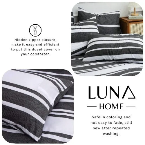 Single Size 4 pieces Duvet cover set, Black Stripe Design.