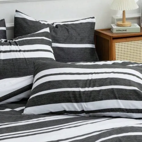 Single Size 4 pieces Duvet cover set, Black Stripe Design.