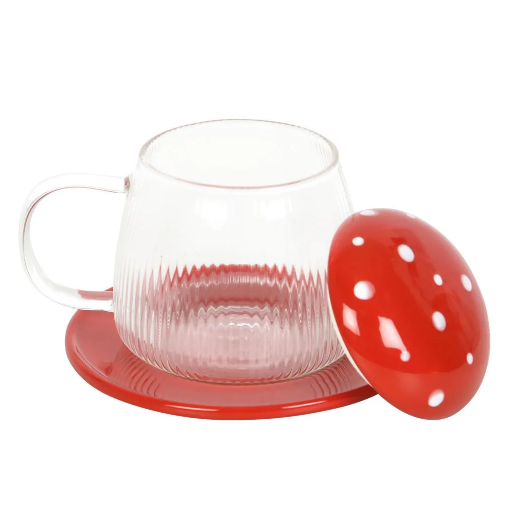 Something Different - Red Glass Mushroom Mug with Saucer