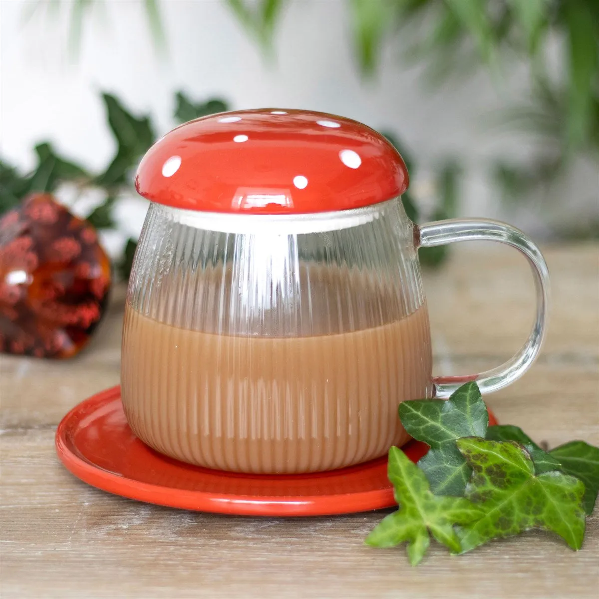 Something Different - Red Glass Mushroom Mug with Saucer