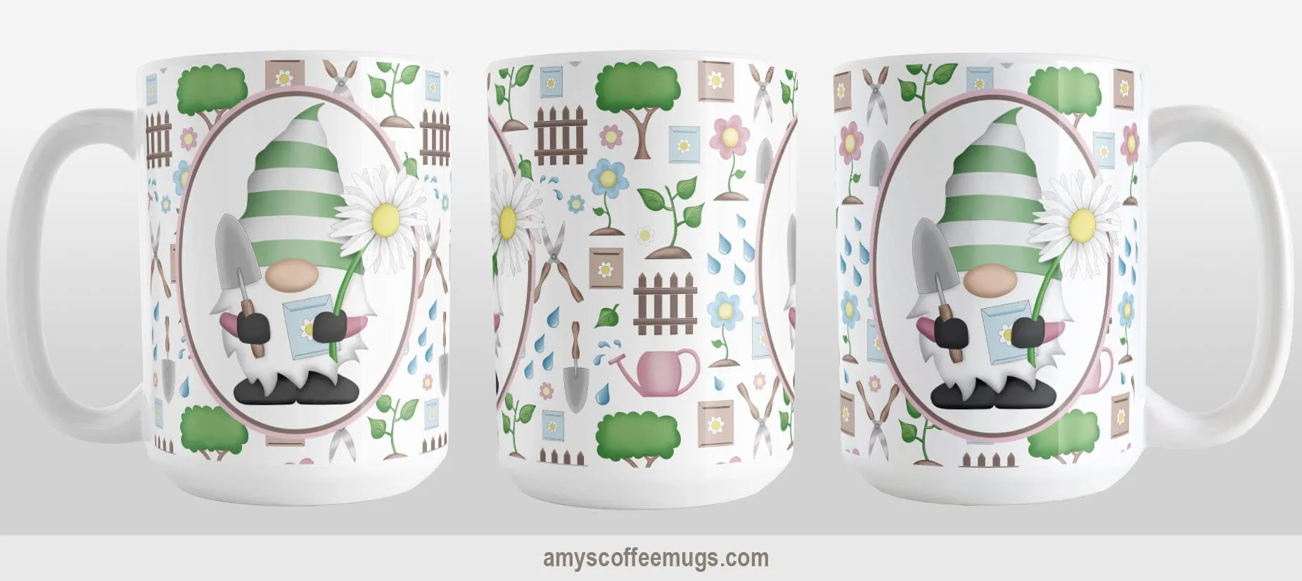 Spring Gnome Gardening Pattern Mug