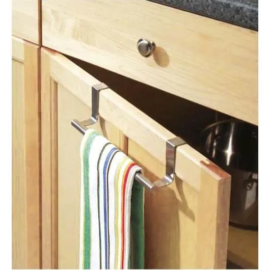 Stainless Steel Over Cabinet Door Kitchen Towel Bar - Used as Hanger Over Storage Drawer - 9 inch approx.