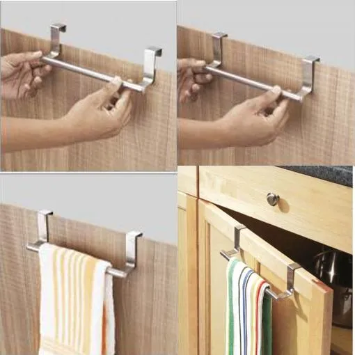 Stainless Steel Over Cabinet Door Kitchen Towel Bar - Used as Hanger Over Storage Drawer - 9 inch approx.