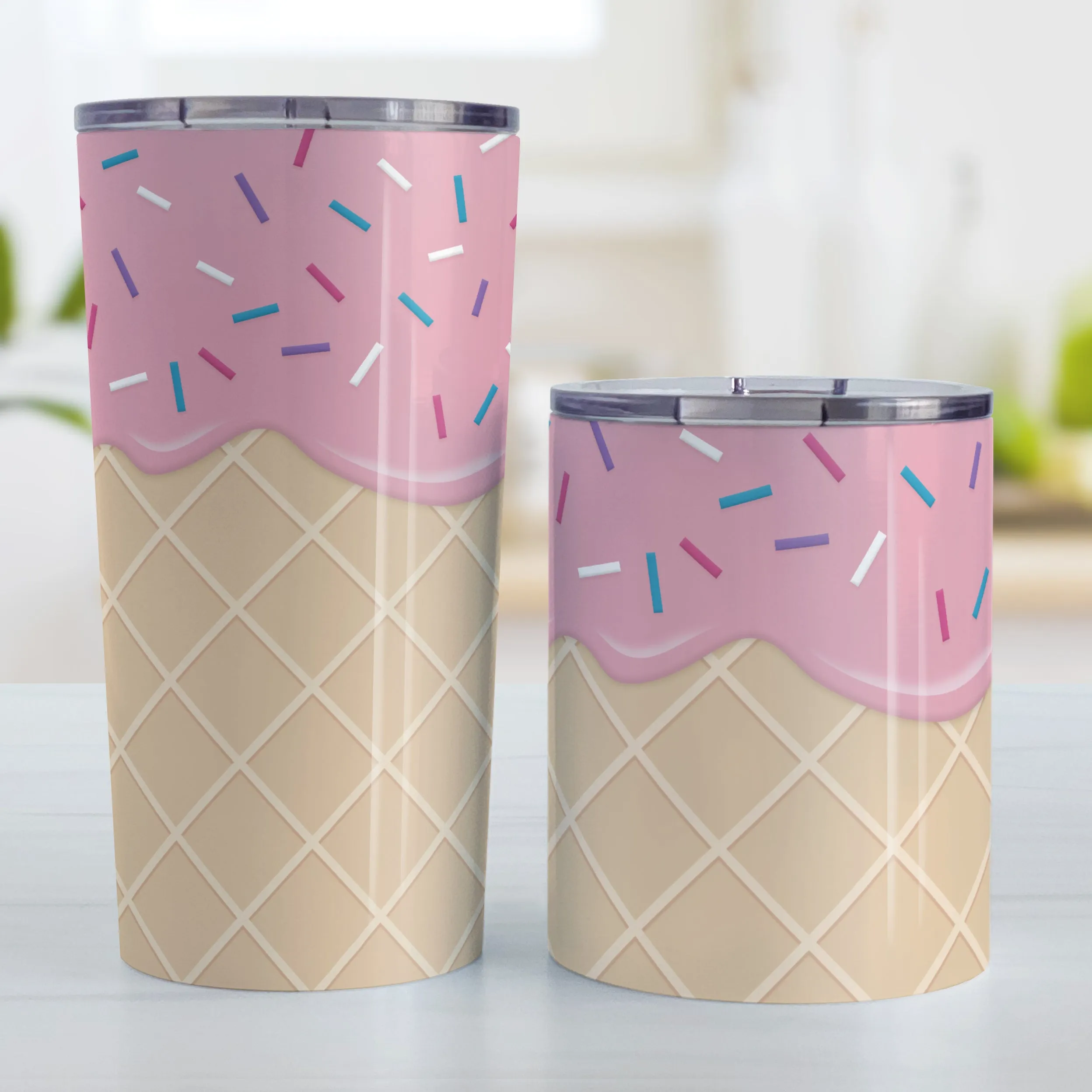 Strawberry Ice Cream Waffle Cone Tumbler Cup