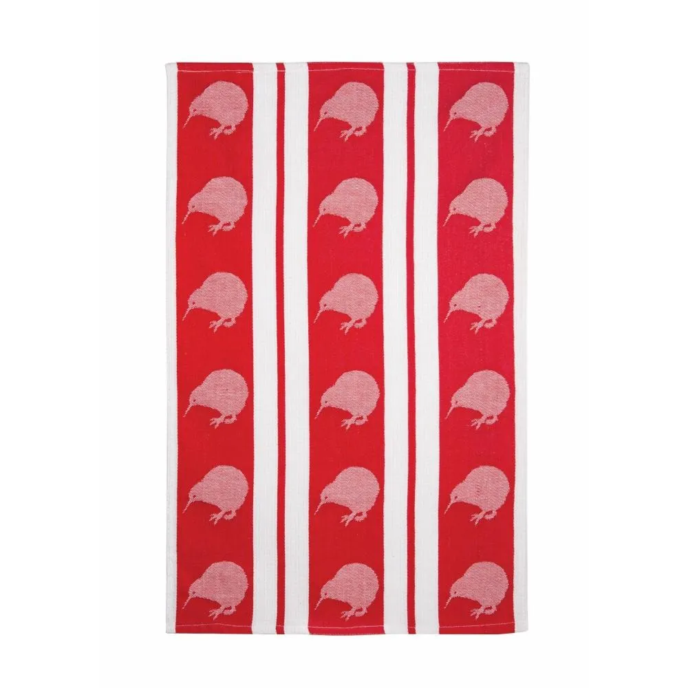 Tea Towel - Kiwi Stripe Red Jacquard