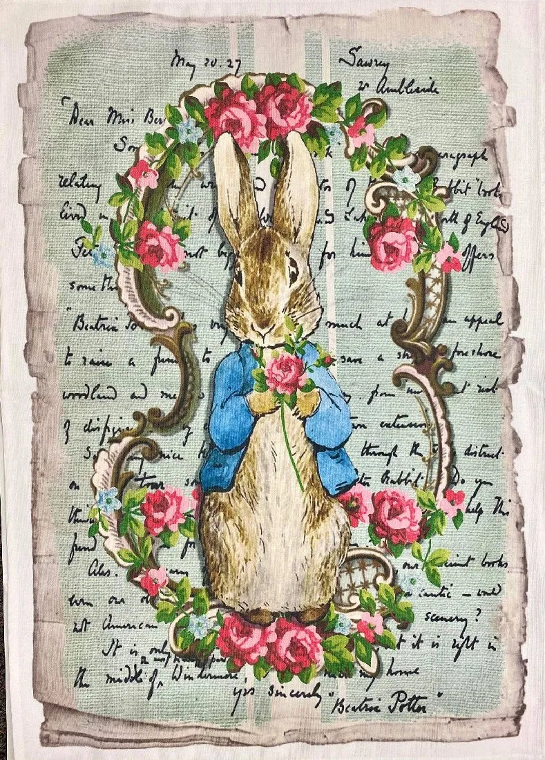 TEA TOWEL PETER RABBIT & ROSES