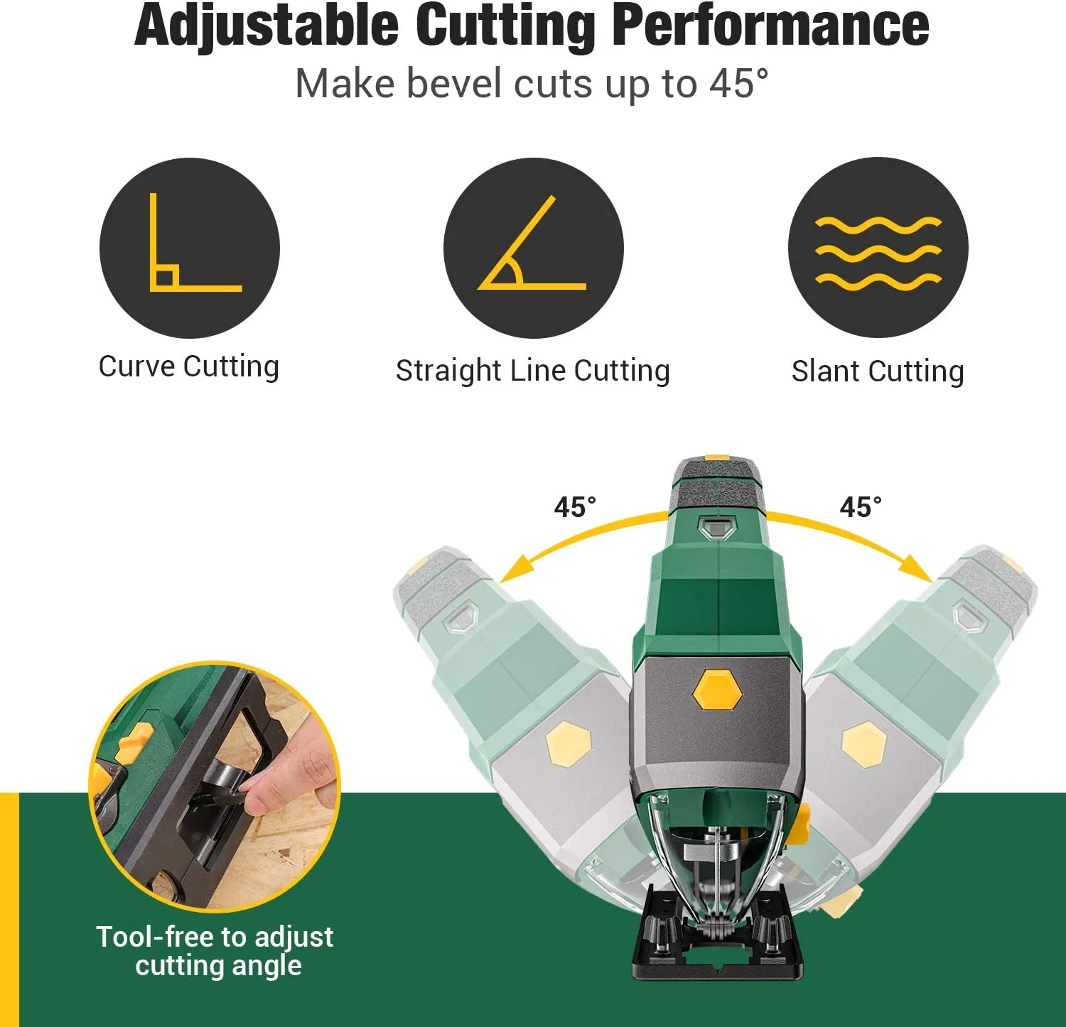 TECCPO 6.5 Amp 3000SPM Corded Jig Saw with Laser Guide, Variable Speed Dial (1-6),6pcs Blades - TAJS01P